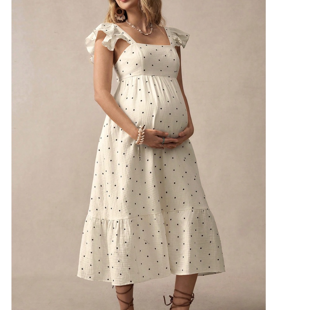 Maternity Polka Dot Back tie Ruffle Hem Dress - Picture 5 of 11